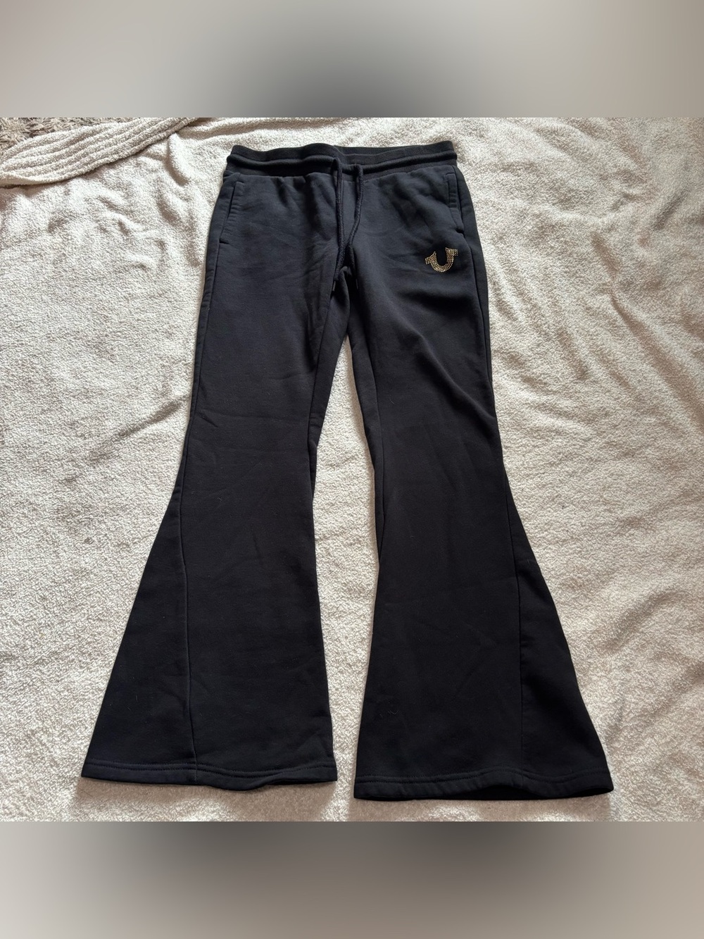 True Religion Black Flared Jogger Jeans with Logo Accent